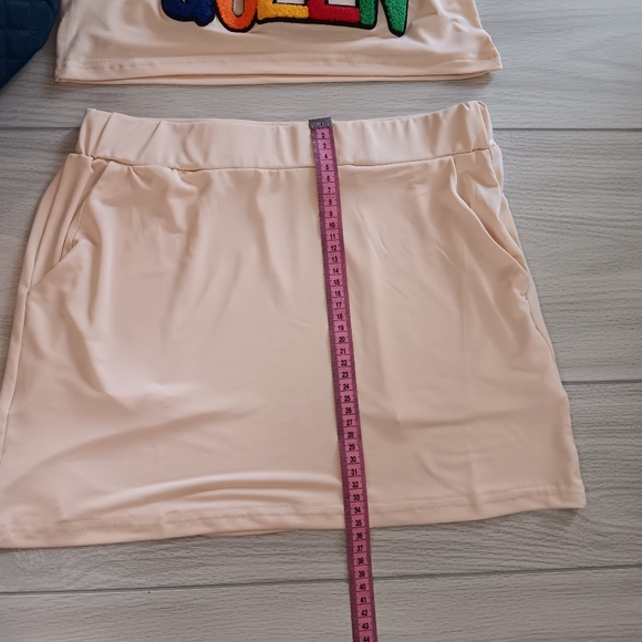 Women Casual Athleisure Sleeveless Queen Letter Applique Crop Tank Top And Skirt - Picture 5 of 13